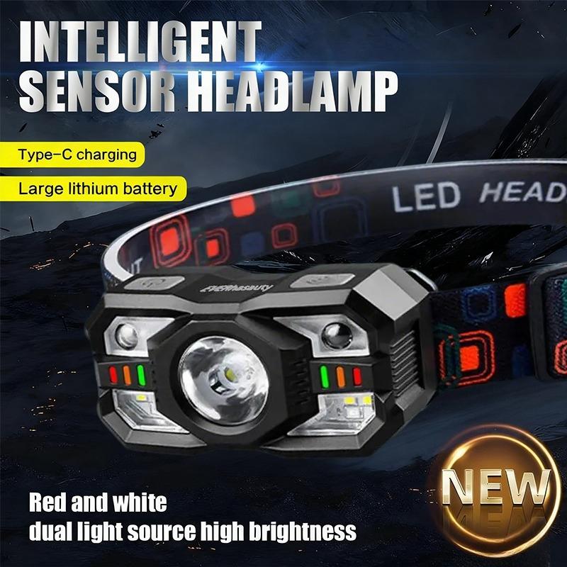 Επαναφορτιζόμενος προβολέας κεφαλής με αισθητήρα κίνησης Φως Εργασίας LED Φακός Μίνι Ισχυρός Εξωτερικού Χώρου Για Κάμπινγκ Cob Φακός Τρεξίματος Πεζοπορίας