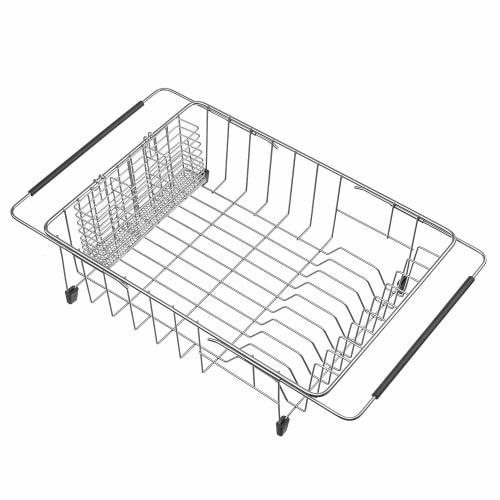 SANNO Expandable Dish Drainer, Sliding Dish Drainer, Kitchen Rack with Cutlery Holder, Stainless Steel