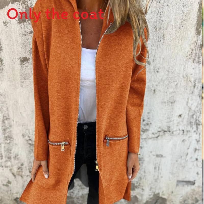 Solid Color Polyester Casual Hooded Jacket For Women With Pockets