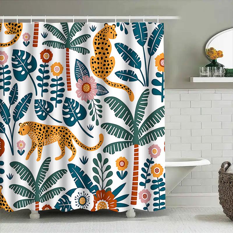 Tropical Jungle Style Shower Curtain Waterproof Anti Old Creative Pattern Design Home Decor Warm Living Easy-Clean Elevate Space