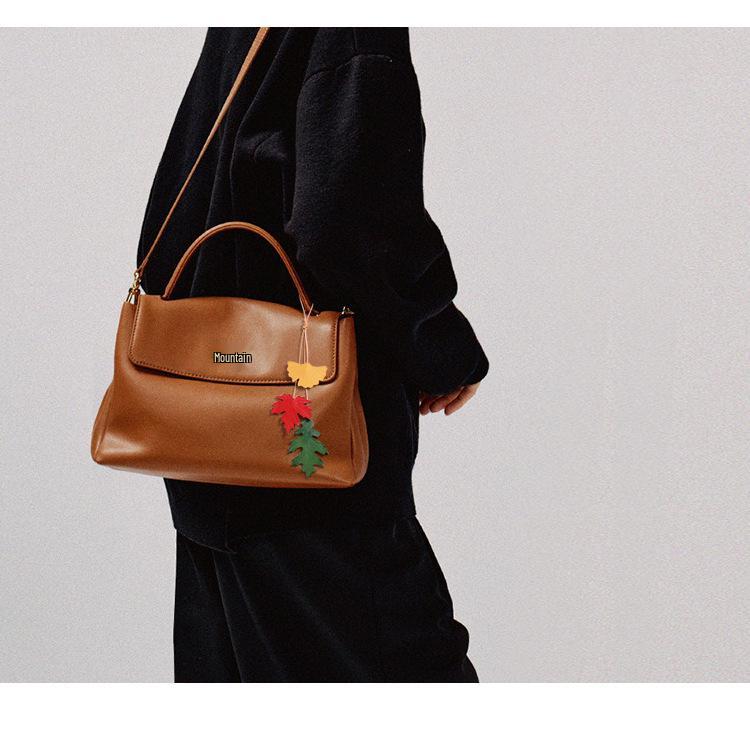 Handmade Genuine Leather Oak Leaf Bag Charm and Keychain Accessory