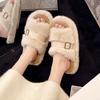2025 new thick-soled fluffy slippers women's autumn and winter wear comfortable slippers high-grade belt buckle thick-soled cotton slippers