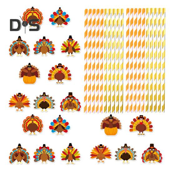 20 Pcs Thanksgiving Straw Easy Install Turkey Shaped Straw Insert Thanksgiving Drink Decorations for Fall Parties
