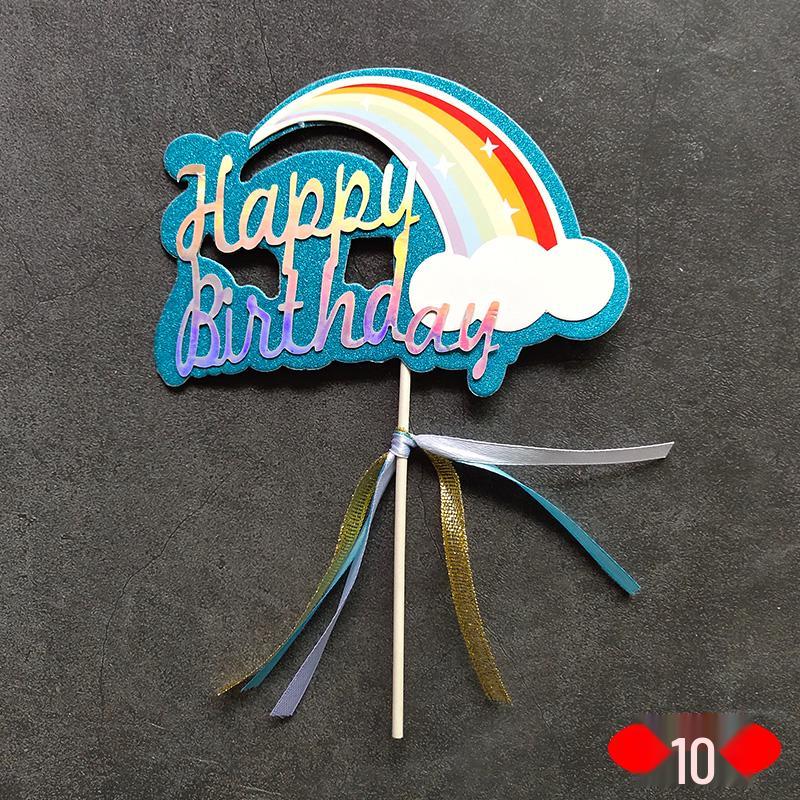 Large Rainbow Birthday Cake Toppers: Seven-Color Balloons, Love Hearts, Clouds, Stars Ornaments