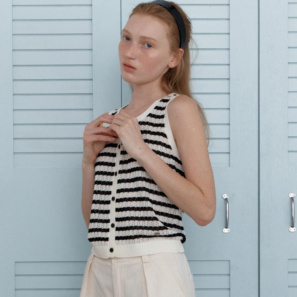 Elssibeui Linen Stripe Sleeveless Knit_Black