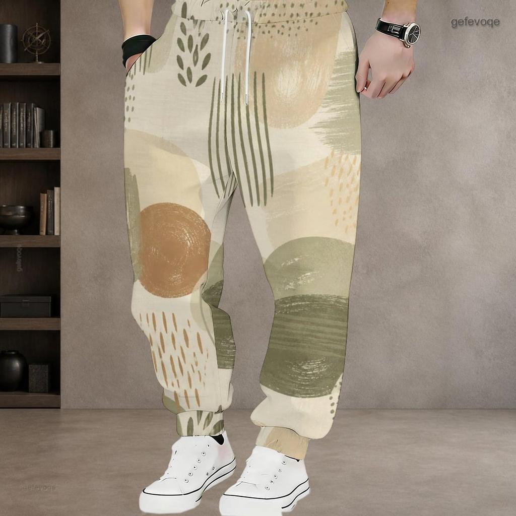Men Plus Size Colorful Printed Drawstring Waist Side Pockets Cuffed Ankle Jogger Pants