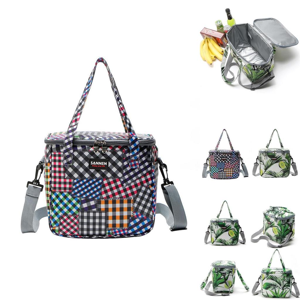 Elegant Green Leaf Pattern Oxford Lunch Bag Perfect For Travel And Picnics