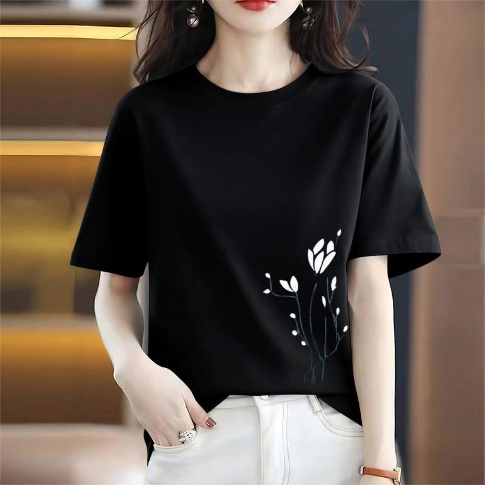 Women's Loose Fit T Shirts 2026 Summer Solid Printed Short Sleeve Round Neck Casual Top Plus Size Women Clothing T Shirt Women