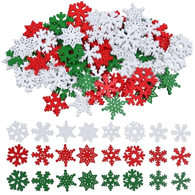 100 Pieces/pack23mm Christmas Snowflake Wood Chips Colorful Diverse New Year's Holiday Party Window Decoration Props Toys DIY