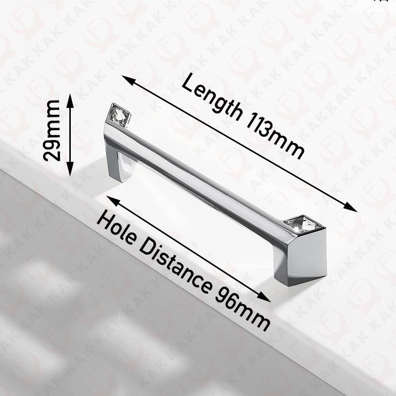 KAK Bright Chrome Furniture Handles Crystal Kitchen Cabinet Handle Zinc Alloy Wardrobe Door Pulls Solid Decorative Door Hardware