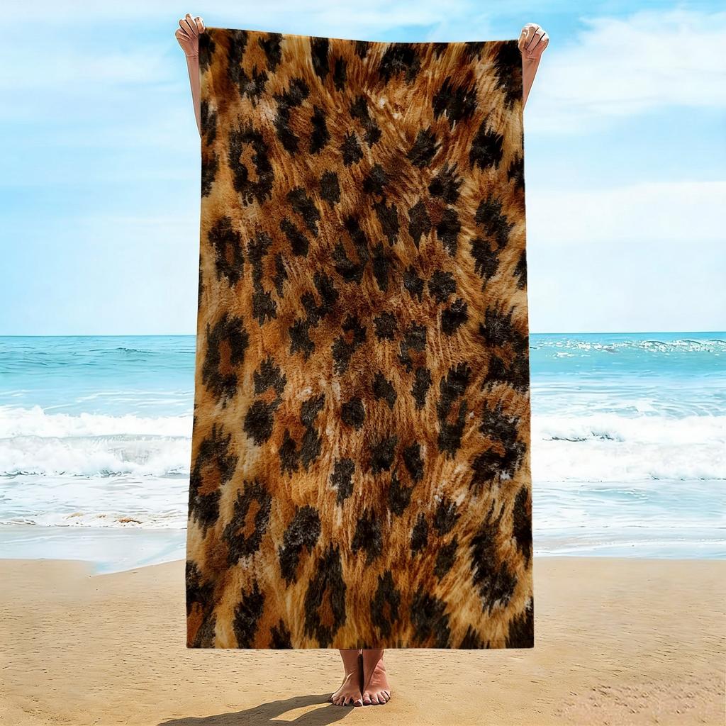 Wild Safari Beach Towel, Timeless Leopard Fur Print Pattern Bath Towel, Stylish Animal Print Beach Blanket for Summer Vacation