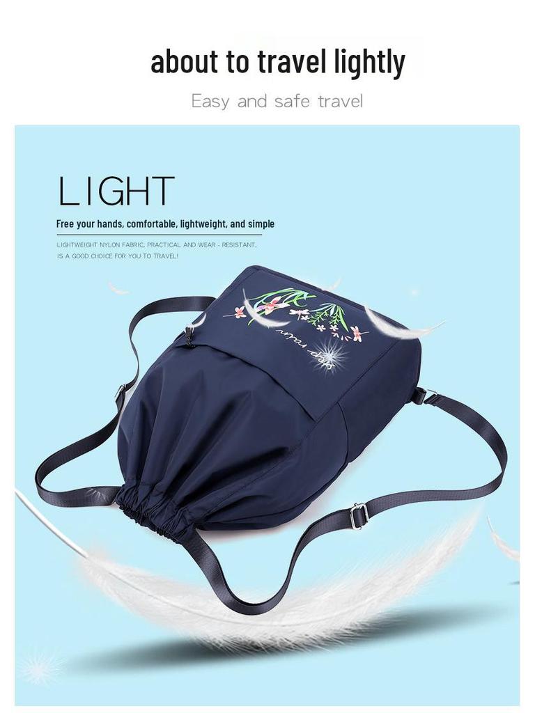 Women's Fashion Embroidery Drawstring Backpack: Oxford Cloth, Foldable Travel Bag