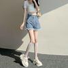 Women's High Waist Denim Shorts - Casual, Versatile, Slimming, Frayed A-line, Trendy Summer Wide Leg Hot Pants