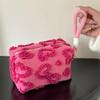Plush Makeup Bags with Handle Soft Travel Cosmetic Storage Bag Portable Love Print Organizer Pencil Case Cute Clutch Pouch
