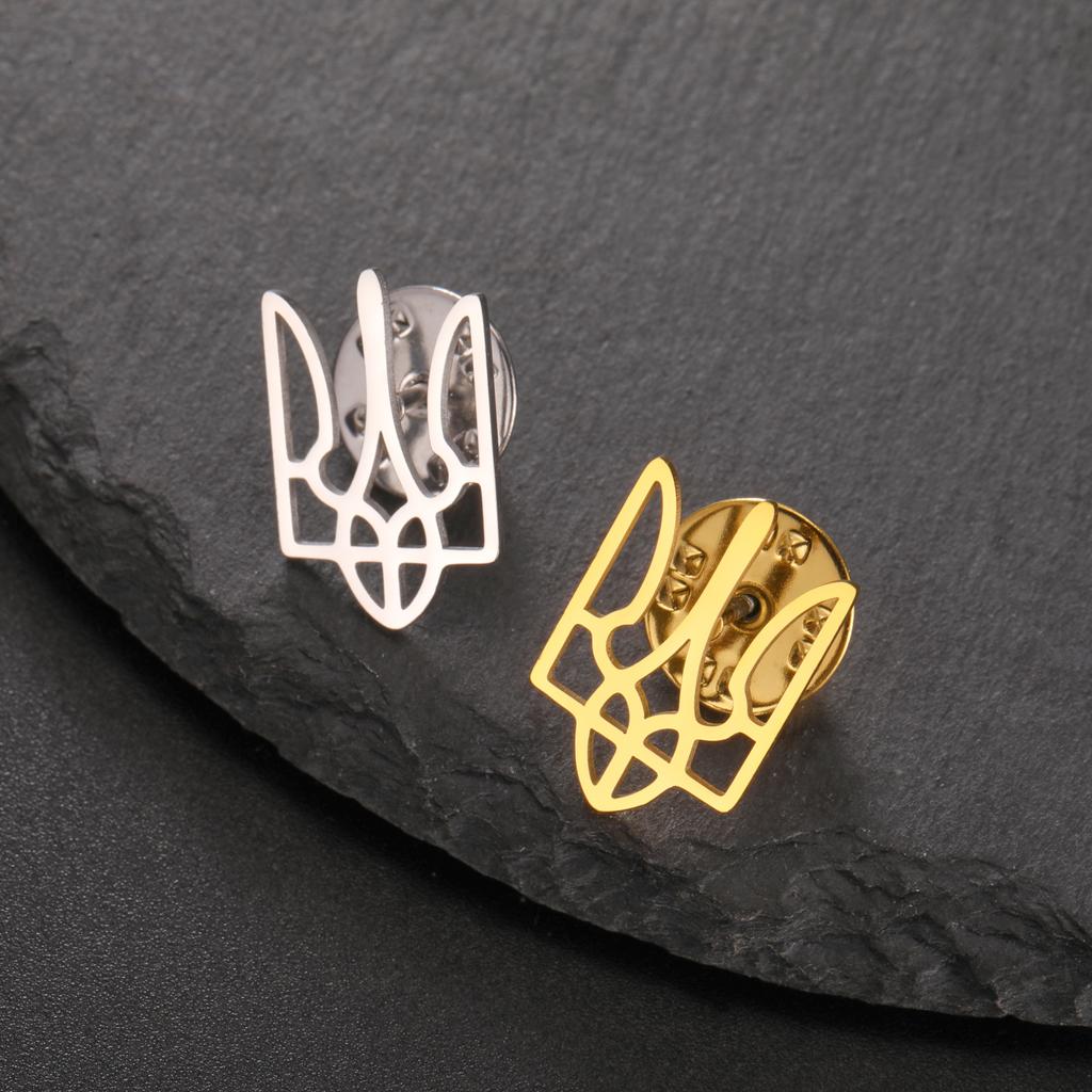 Lemegeton Ukraine National Emblem Brooch Stainless Steel Pin Falcon Badge Trident Suit Collar Pins New Year Valentine's Day Gift