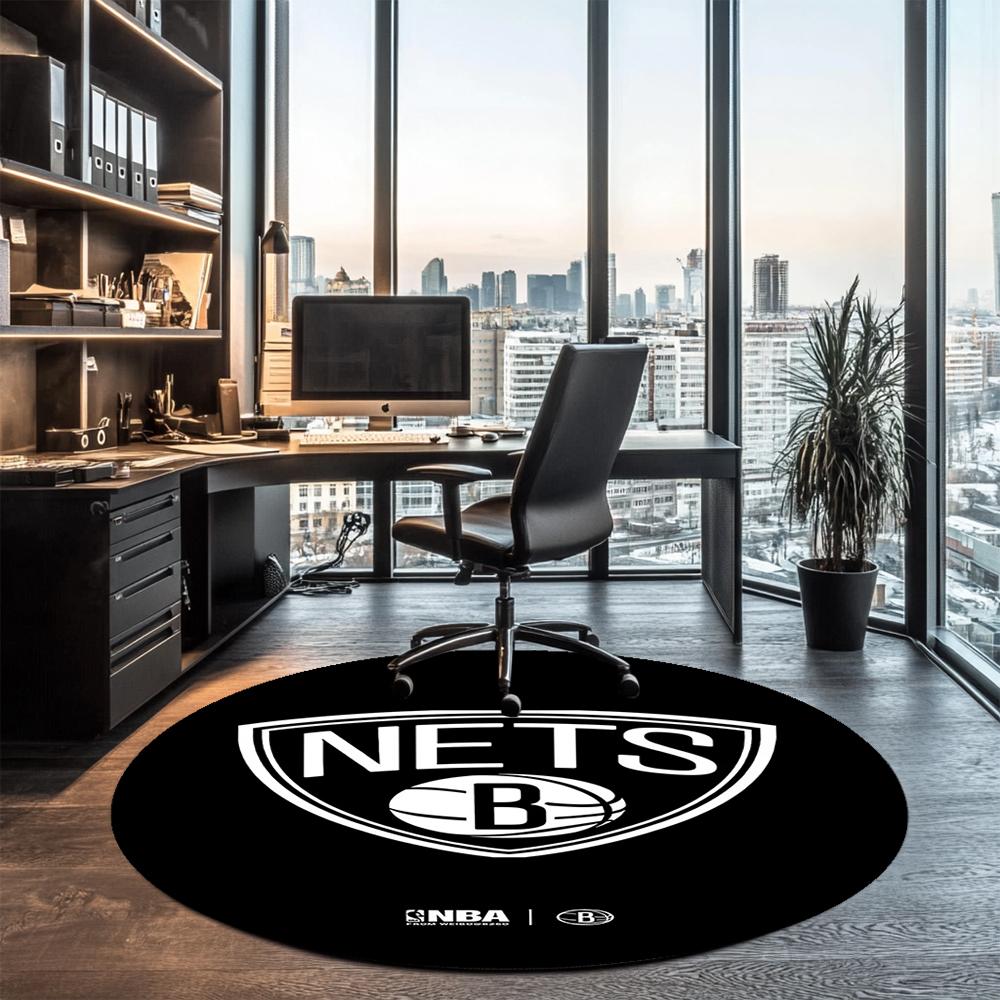 Brooklyn Nets Printed Round Rug Carpet Chair Rug Area Rug Entryway Doormats,for Office Chair Living Room Bedroom Kitchen Room.
