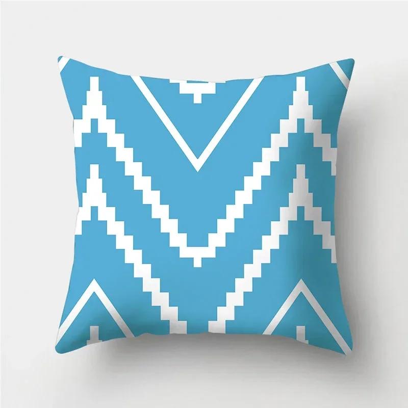 Blue Geometric Pattern Decorative Cushion Pillowcase Cushion Cover Throw Pillow Living Room Sofa Decorative Pillowcase