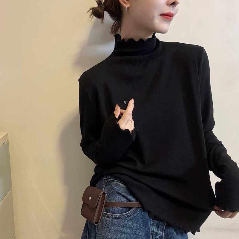 

Stylish French Stand Collar Women s Long-Sleeve T-Shirt - Autumn/Winter Casual Wear Double Extra Large чёрный