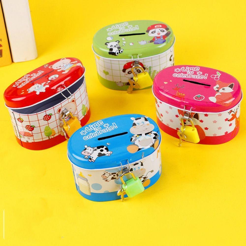 Hucha con Llave Diseño Estampado de Dibujos Animados Tarro de Almacenamiento para Niños Caja de Colección