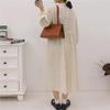Johnature Women Emboridery Floral Vintage Linen Loose Dress Autumn Solid Color Ruffles Full Sleeve Female Dresses