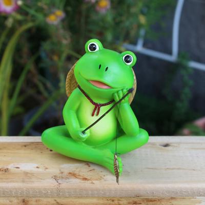Resin Fishing Frog Figurine Garden Decor Planter Frog Statue Mini Frog