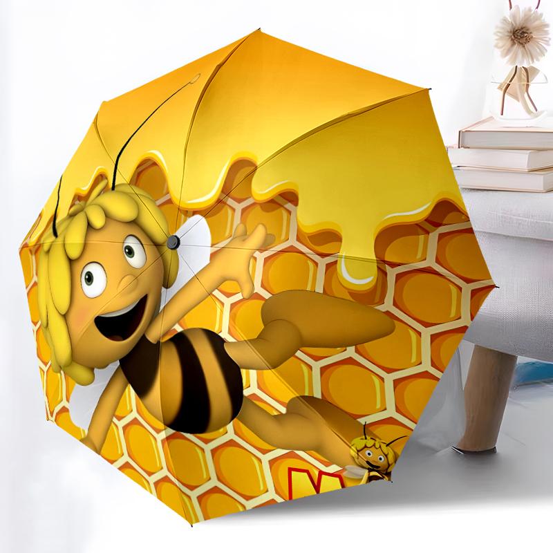 Maya the Bee Print Automatic Umbrella, 8 Rib Iron Frame, Plastic Handle, Suitable for Outdoor Travel &Daily , Ideal Gift