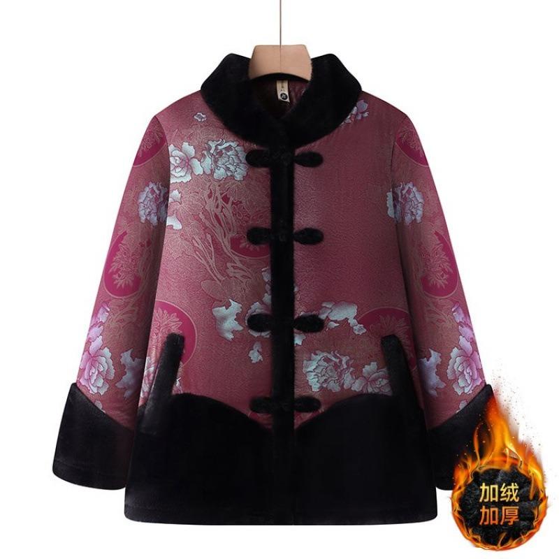 Autumn and Winter Coat Fleece Thickened Thermal Top Women's Old Lady Clothes Stand Winter