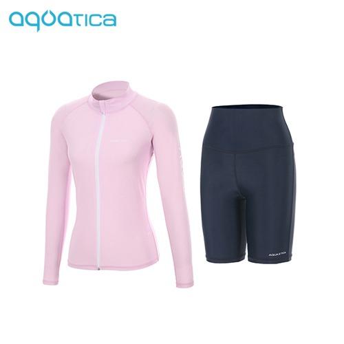 Akuatika Women'S Rash Guard Zip-Up Aqawjp23003 + Half Leggings Nv Set