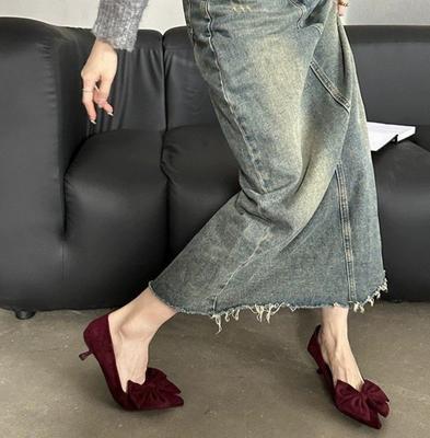 2025Spring Design Butterfly-knot Woman Pumps Pointed Toe Thin Heels Elegant Party Female Shoes Zapatos De Mujer