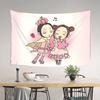 Cute Anime Girls Tapestry Kawaii Cartoon Wall Art Pastel Pink Decor Bedroom Nursery Room Decoration for Kids and Teens