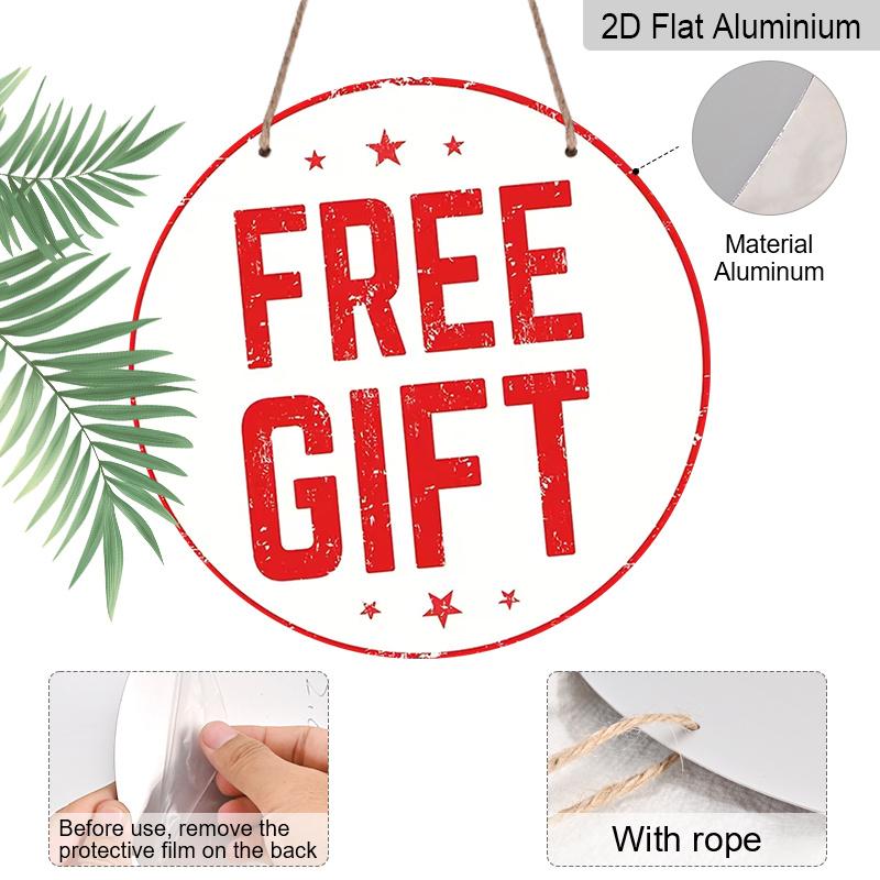 2D Flat1pc Aluminum Decorative Piece with “Free Gift” Theme 7.87 Inches × 7.87 Inches Perfect for Decorating Bars, Kitchens, Cafes, Family Rooms