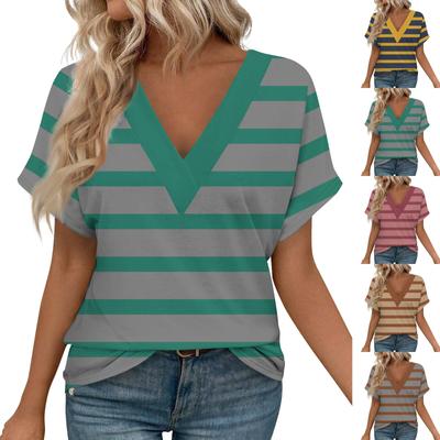 Women's Short Sleeve Shirts V Neck Print Tops Casual Tops Basic Tees Blouse Loose Tops