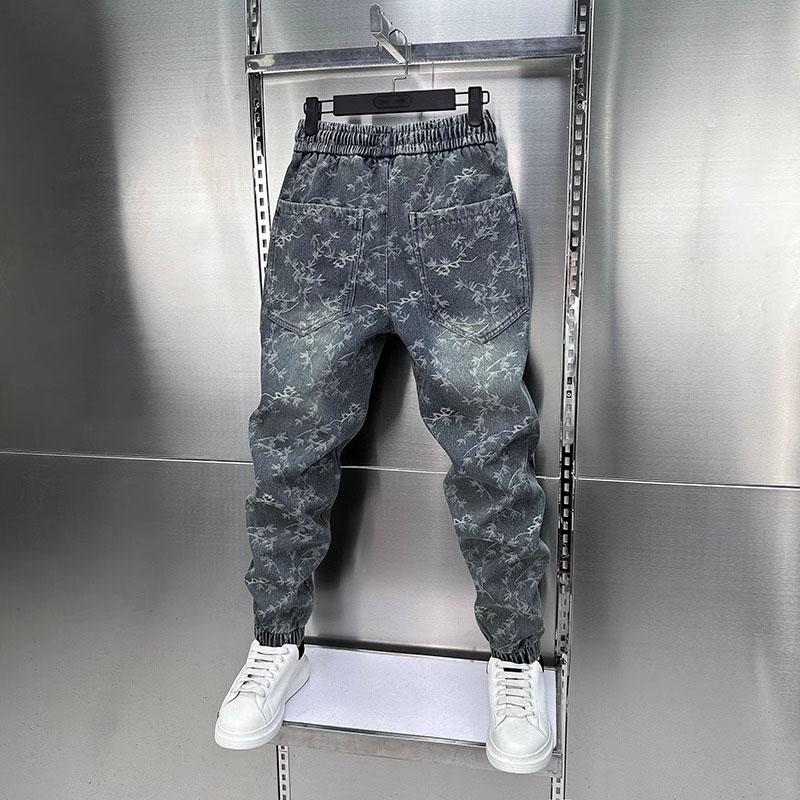 Spring and Autumn Men's Jeans Harem Pants Loose Harajuku Straight-Leg Trousers Men Clothing Elastic Waist Small Leg Pants