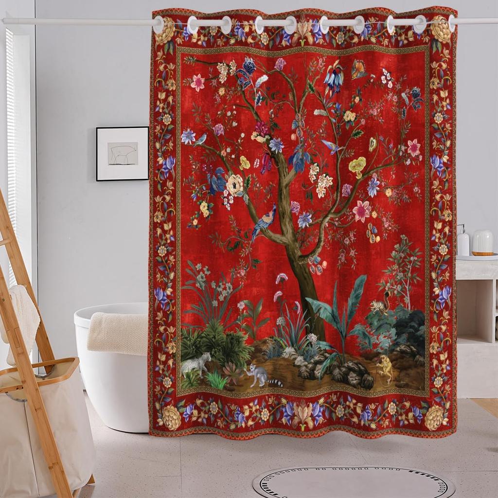 Bohemian Flower Bathroom Curtain Colorful Boho Floral Print Beautiful Bright Polyester Fabric Cloth Shower Curtain for Bathroom