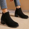 Large size thick heel round head suede Martin boots women's autumn and winter new fashion mid-heel side zipper short boots