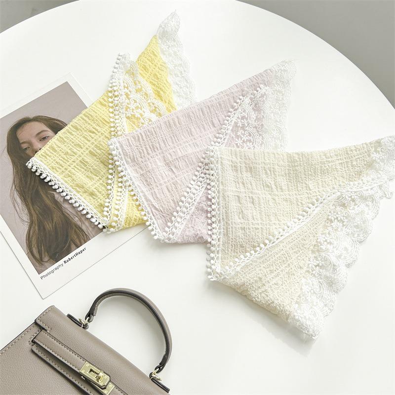 Pastoral sweet lace rhombus scarf spring and summer imitation silk small scarf women's neck scarf