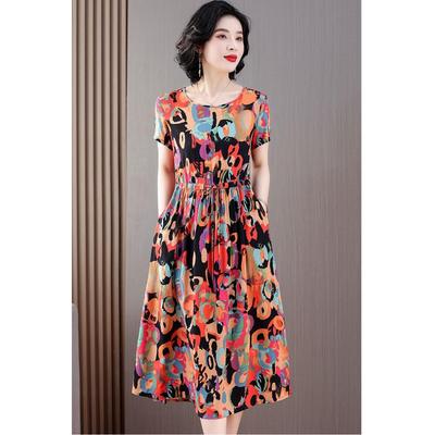 Blumenprint Mittellanges Kurzarmkleid mit Kordelzug & Taschen für reife Frauen
