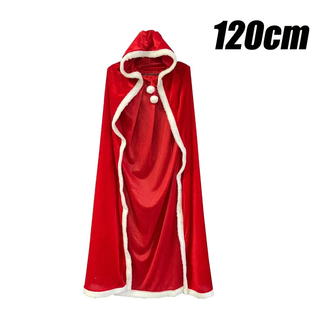 3PCS Christmas Shawl Cape Hooded Santa Claus Costume Christmas Performance Costume Red with Hat Cosplay Costume Winter Warm Coat