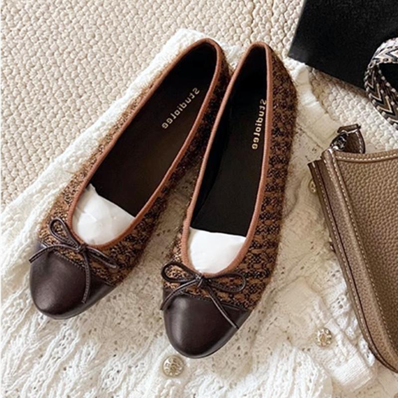 Fashion Sweet Bow Decorated Design Mary Jane Shoes for Women Fashion Round Toe Knitted Brand Loafers Comfort Non-slip Zapatos De Mujer