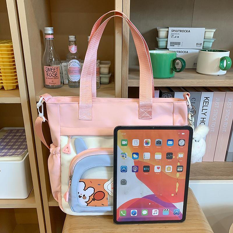 Color Block Shoulder Bag Durable Student Tote Bag Campus Crossbody Bag