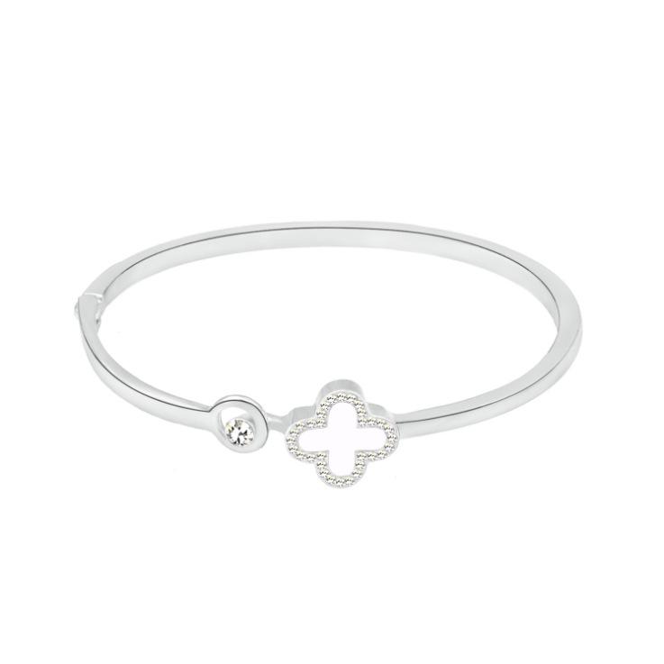Korean Fashion Four-Leaf Clover Rose Gold Open Bangle - Versatile & Stylish Bracelet