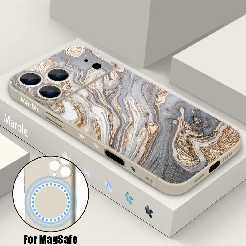 Luxury Sandstone Marble Pattern Case For iPhone 16 Pro Max Magnetic For Magsafe Soft Cover For iPhone 17 15 14 13 Pro Max 17E 16E