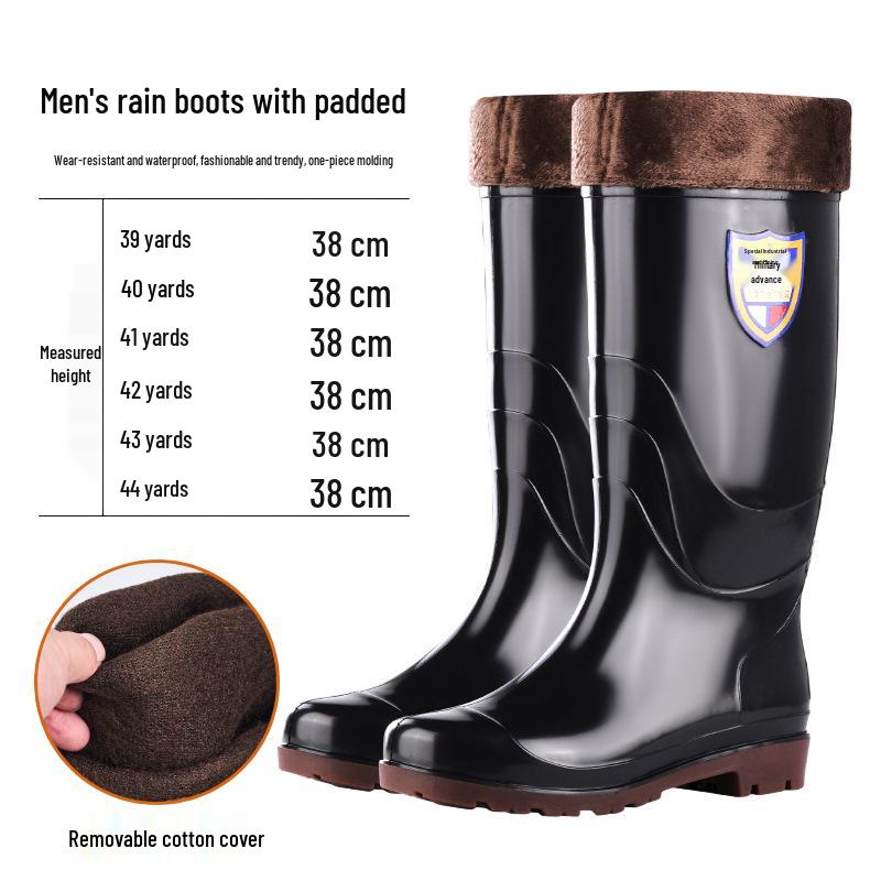 Herren Winter Mid-Calf Baumwollgefütterte Regenstiefel mit Fleece-Futter und runder Zehenpartie für den Küchengebrauch