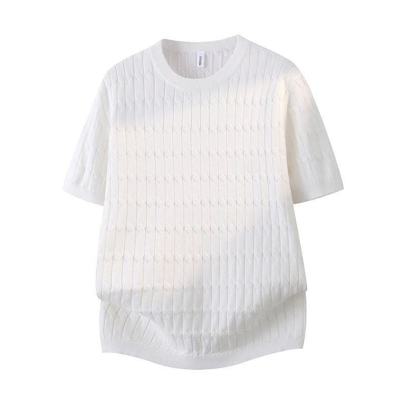 

2026 Men s Ice Silk Textured Jacquard Striped Knit T-Shirt XL білий