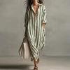 New Spring Women's Clothing, European and American Dresses, Commuting Loose V-neck Striped Printed Dress