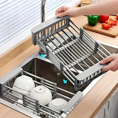 Kitchen Sink Rack Adjustable Stainless Steel Dish Drain Rack Sink Plate Bowl Holder Tableware Organizer Fruit Vegetable Drainer