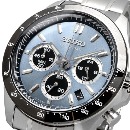 SEIKO 1/5 Sekunde Chronograph Quarz Armbanduhr Herren SBTR027 Blau Grau Metallic Inländisches Originalprodukt