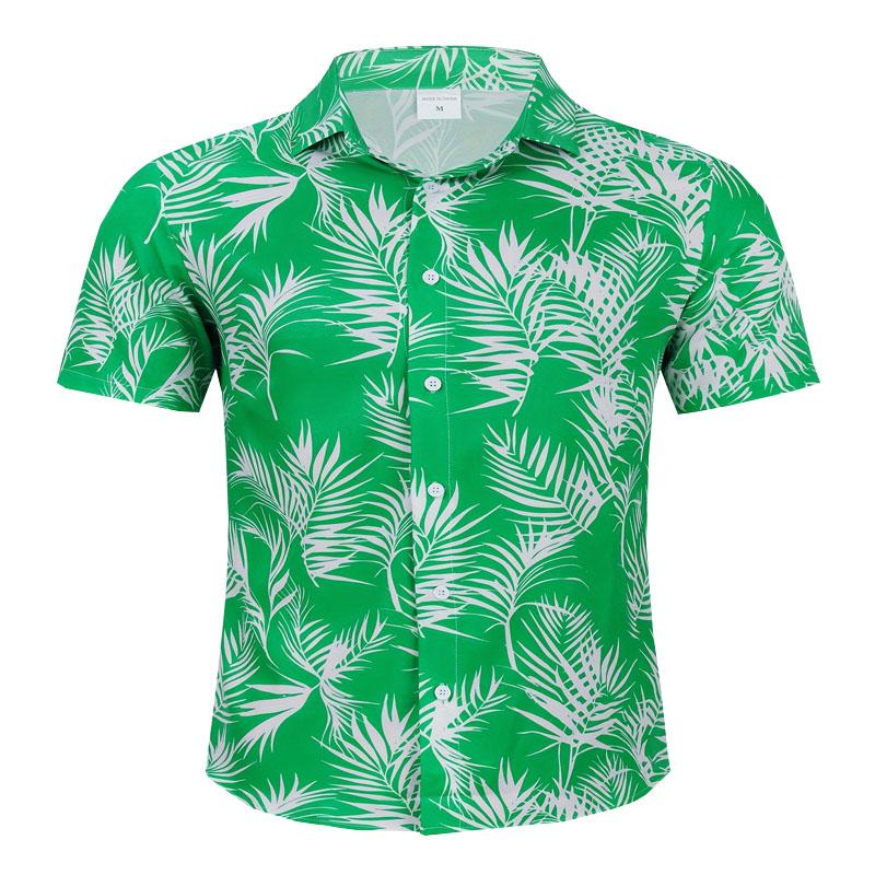 

Мужская гавайская рубашка, модная летняя пляжная повседневная рубашка с короткими рукавами и пуговицами, с узором в виде 3D-цифровой печати, официальная рубашка 5XL зелёный