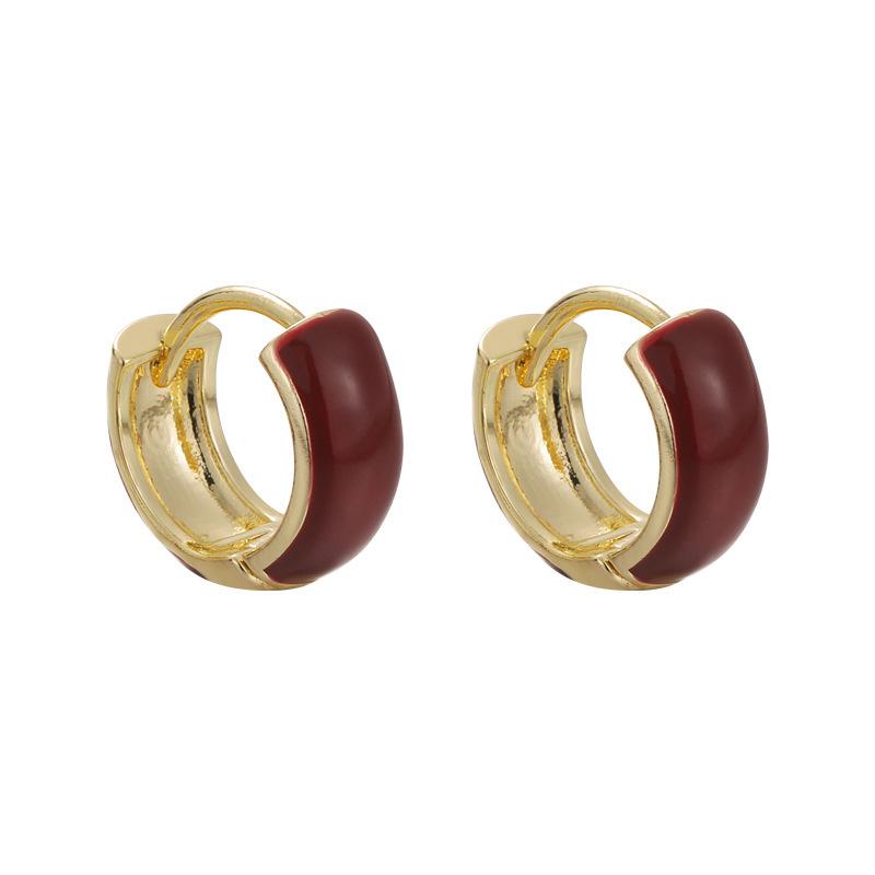 Minimalist Temperament Enamel Red Ear Buckle Vintage Wine Red Earrings for Women Daily Fashion Jewelry
