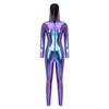 Tuta intera con cappuccio a maniche lunghe e zip frontale, jumpsuit metallica lucida con leggings/collant per donna, festa rave, club